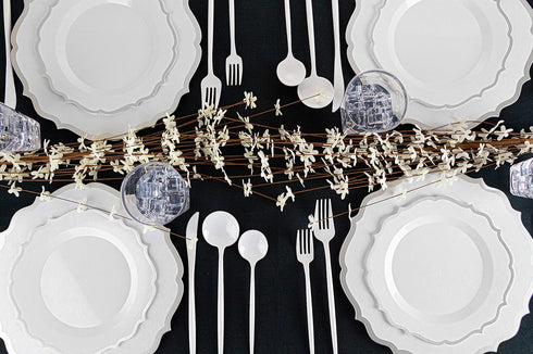 Modern Flatware Cutlery Disposable Plastic Combo Set, 40 Count Luxury White, Service for 8.