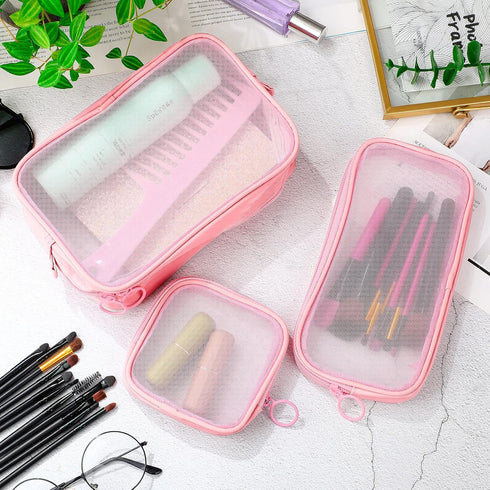 Weewooday 4 Pcs Mesh Makeup Bag, Mini Portable Travel Toiletry Pouch for Daily Accessories (Pink)