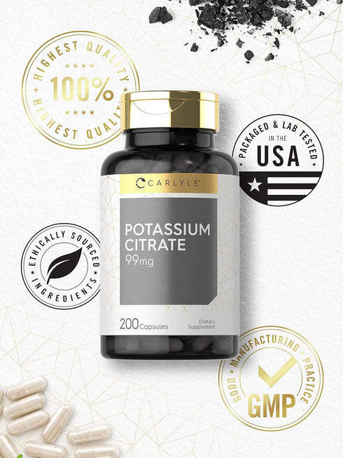Carlyle Potassium Citrate 99mg | 200 Capsules | Gluten Free, Non-GMO Supplement
