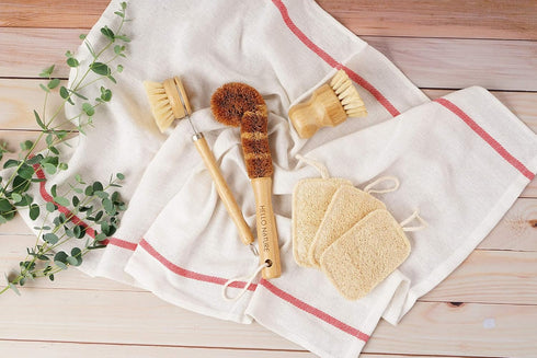 Hello Nature 6pcs Set 3 Set Plant-Based Kitchen Brush by , Sustainable & Biodegradable Natural Fibre Bamboo Dish