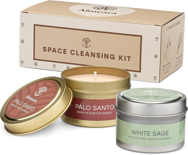 Sage & Palo Soy Wax Smudge Candles for Home Energy Cleansing, Aromatherapy, Meditation & Manifestation Gifts