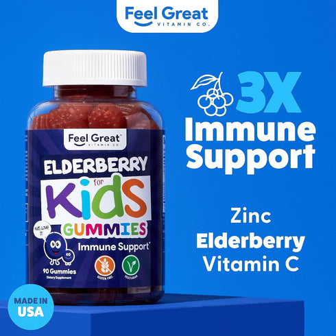 Feel Great Vitamin Co. Elderberry Gummies for Kids - Immune Support, 90 Gummies