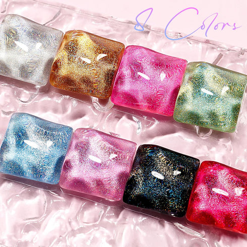 MIZHSE 8 Colors Holographic Gel Nail Polish Set - Laser Iridescent Chrome Rainbow Shimmer Glitter for Nail Art Salon