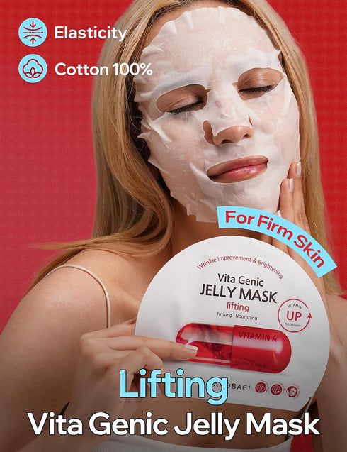 Vita Genic Jelly Pore Tightening Face Masks Beauty w/Essence & 11 Vitamin Complex | Korean Face Mask Skin Care Sheet | Moisturizing Face Mask Facial Care for Oily Skin (1.8 fl oz, 10 Sheets)