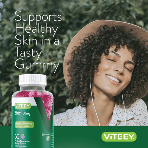 Zinc Gummies for Adults & Teens - 50mg Immune Health Support & Antioxidant - Vegan, Gelatin Free, Berry Flavored