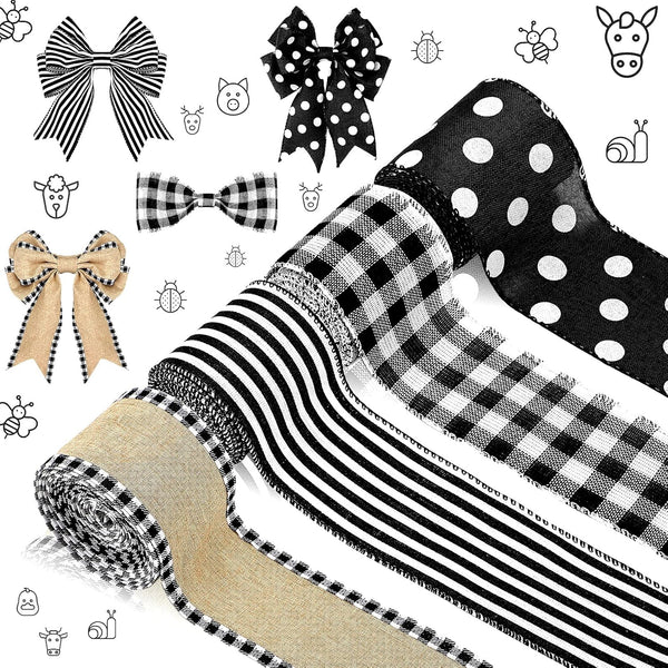 4 Rolls Christmas Farmhouse Buffalo Plaid Ribbons, 24 Yards, 2.5 Inch Wired Edge for Crafts DIY Garland