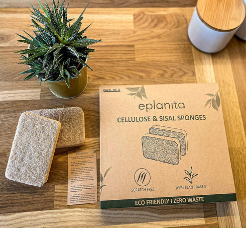 eplanita Natural Plant Based Scrub Sponges, 12 Pack Non-Scratch Biodegradable Eco Scourers for Kitchen and Bathroom