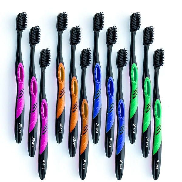 Activated Charcoal Bristle Toothbrush - Xtreme Soft, Ultrafine Tapered Bristles, Compact Head (12 Count)