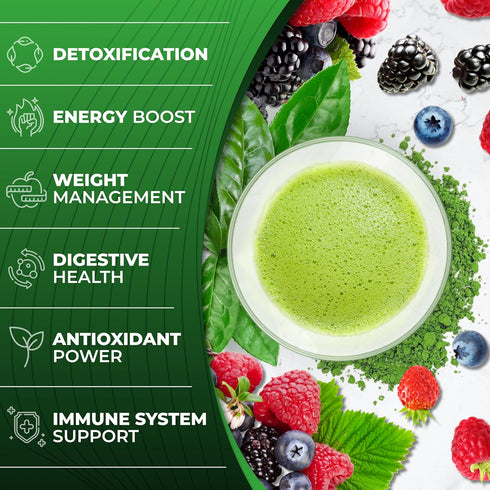 Total Tea Chiroflex Superfood Green Powder, Organic Greens Fruit and Veggie Vegan Supplement, 30 Servings - 7.4 oz
