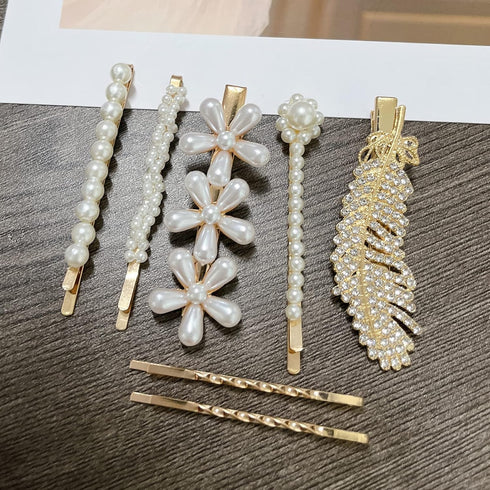 Mehayi 20 PCS Pearl Hair Clips Set, Fashion Korean Acrylic Resin Hair Barrettes, Decorative Party Wedding Accessories