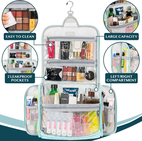 PAVILIA Large Hanging Toiletry Bag - Water Resistant Makeup Organizer for Women and Men