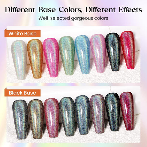 MIZHSE 8 Colors Holographic Gel Nail Polish Set - Laser Iridescent Chrome Rainbow Shimmer Glitter for Nail Art Salon