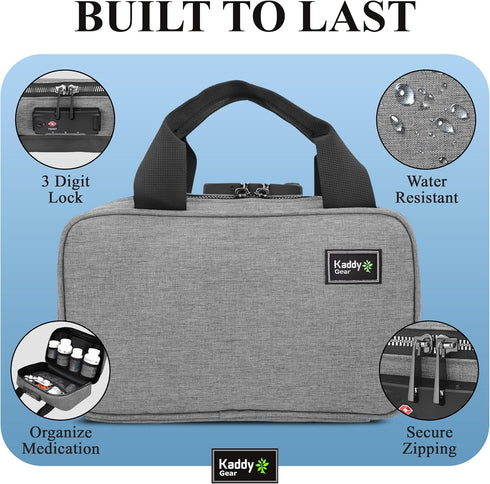 Kaddy Secure Pill Organizer Box for Medicine or Supplements; Travel or Home Storage, TSA Approved Lock (Grey)