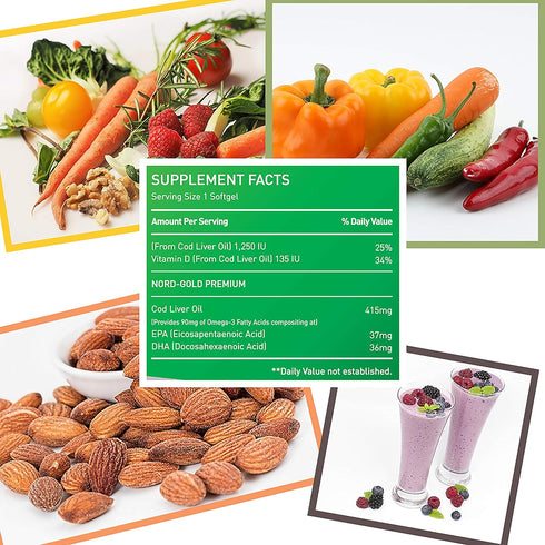 Burpless COD Liver Oil, 100 Softgels, Natural Source of Omega 3 Fatty Acids EPA & DHA, Vitamin A & D, Joint & Immune