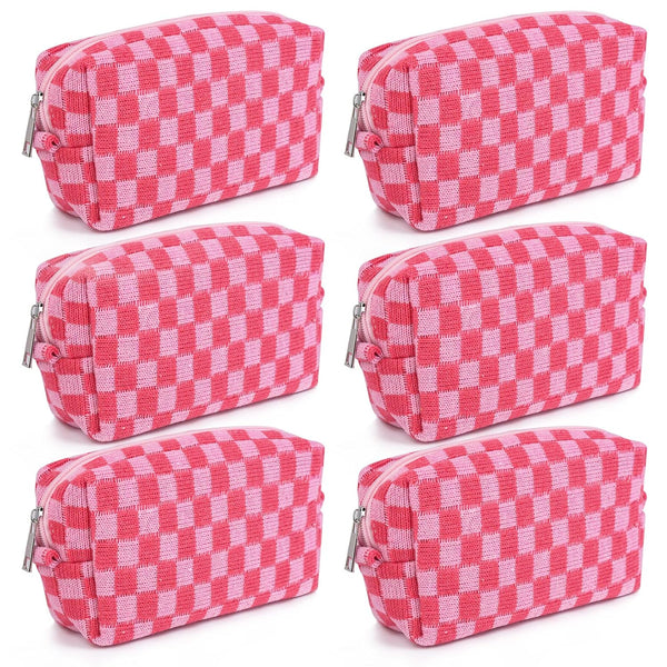 Checkered Makeup Bag, Preppy Bulk Pink Cosmetic Pouch, Personalize Travel Toiletry Organizer for Women