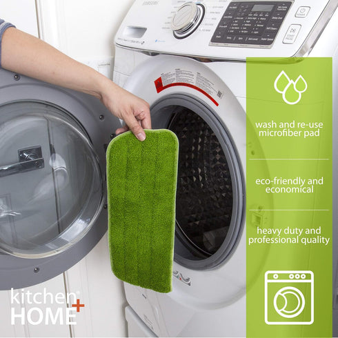 Kitchen + Home Microfiber Mop Pads, 16" Wet and Dry Mop Head Refill, 3 Pack, Washable Reusable