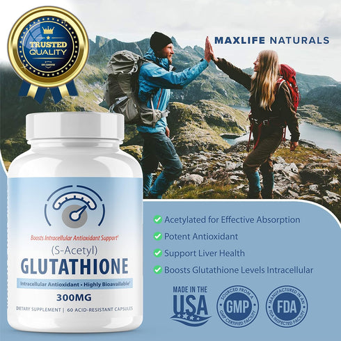 S-Acetyl L-Glutathione - 300mg Acetylated Glutathione Supplement for Antioxidant Support, Liver & Skin Vitality (60