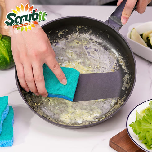 SCRUBIT Multi-Use Scrub Sponge, Non-Scratch Kitchen Sponges for Dishes, Heavy Duty & Odor-Free, 6 Count