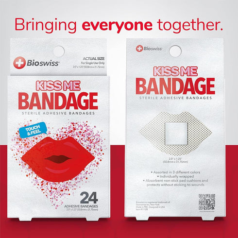 BioSwiss Lips Shaped Self Adhesive Bandages, Latex Free Sterile Wound Care, Fun First Aid Kit for Kids - 24 Count