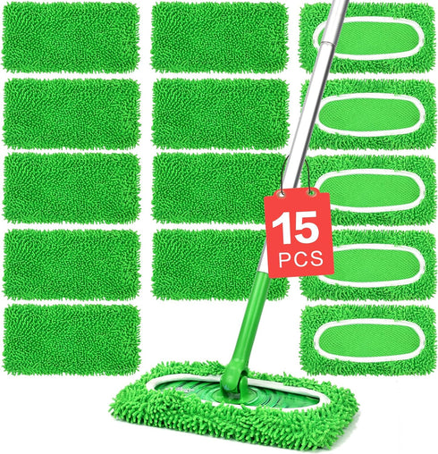 ZMZPA 15Pcs Reusable Microfiber Mop Pads Compatible with Sweeper Mop, Replacement Wet Mopping