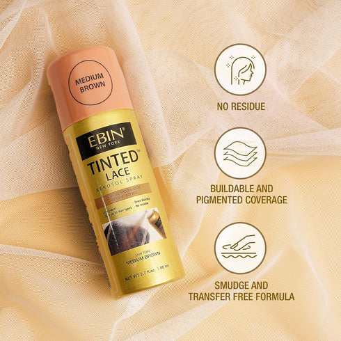 Tinted Lace Aerosol Spray, Medium Brown, Quick Dry, Water Resistant, Natural Look