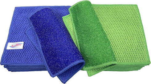 12 Pack Microfiber Scrub Dish Cleaning Cloth, Non-Scratch, Machine Washable, 5.5 x 5.5 Inch, Blue & Green