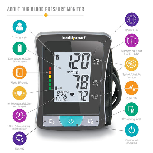HealthSmart Digital Select Arm Blood Pressure Monitor with Automatic Cuff, Stores 120 Readings for 2 Users