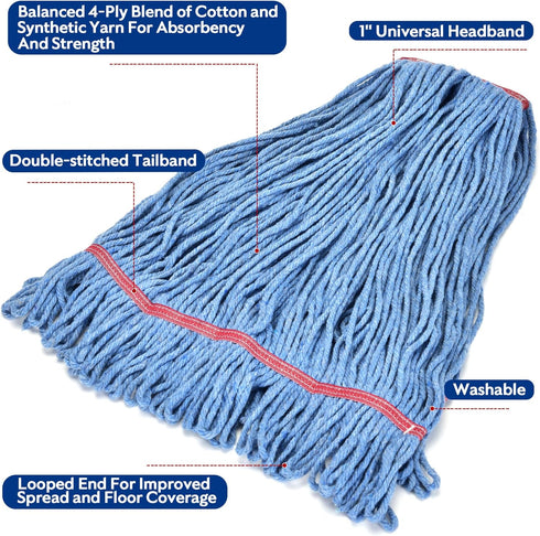 MATTHEW CLEANING 20oz Heavy Duty Mop Head, Commercial Replacement for Floor Cleaning, Pack of 3 (Blue)