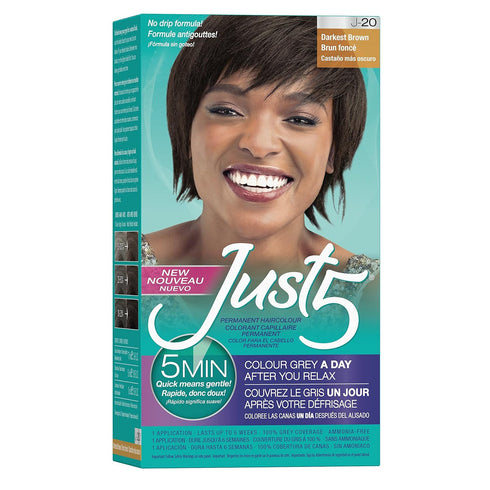 Just 5 Women's 5 Minute Permanent Hair Color, Darkest Brown, Grey Hair Coloring with Conditioner