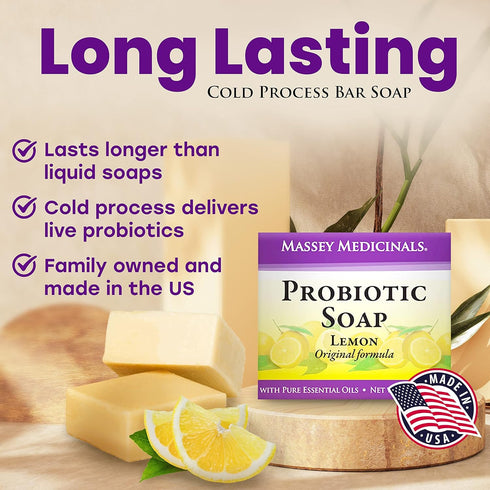Massey's CF 100% Natural Probiotic Soap Bar, Tea Tree and Lemon Essence, Pure Citrus Bliss, 4 oz
