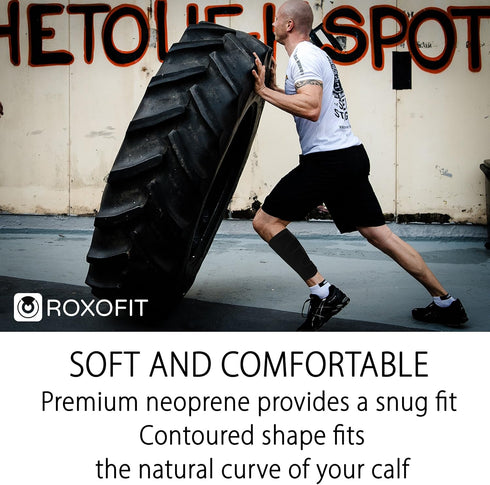 ROXOFIT Torn Calf Muscle Brace - Adjustable Neoprene Support Compression Sleeve for Calf Tear and Shin Splint Pain