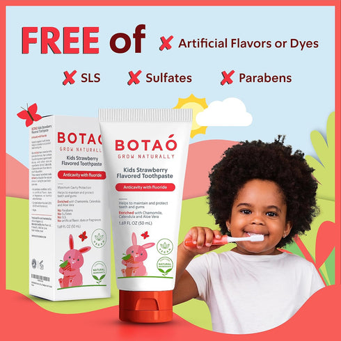 Kids Toothpaste, Natural Strawberry Flavored Anticavity Fluoride Toothpaste, Maximum Cavity Protection, EWG Verified,