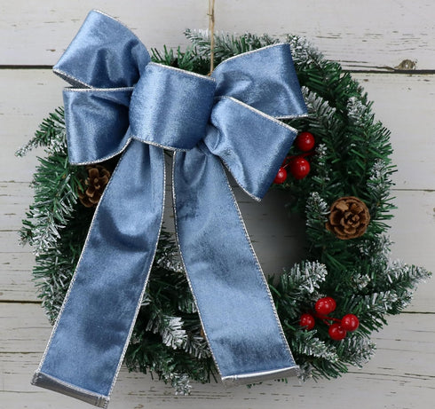 Dusty Blue Velvet Wired Ribbon, 2.5" x 10 Yards, Blue Christmas Wired Ribbon for Wreaths, Crafts, Gift Wrapping