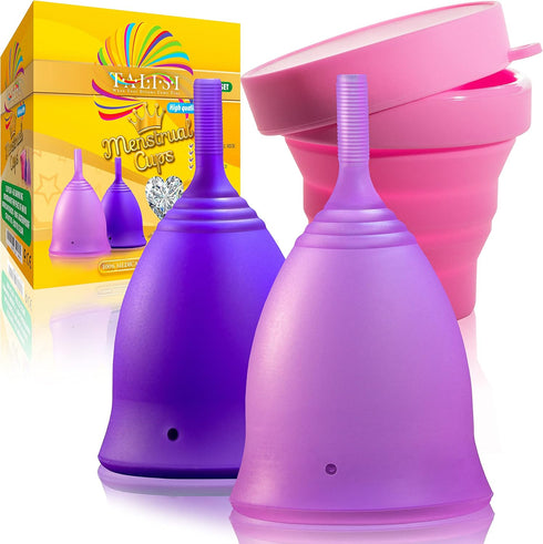 Talisi Reusable Menstrual Cups, Set of 2 Period Cups for Women, Collapsible Sterilization Menstruation Cup for Beginners