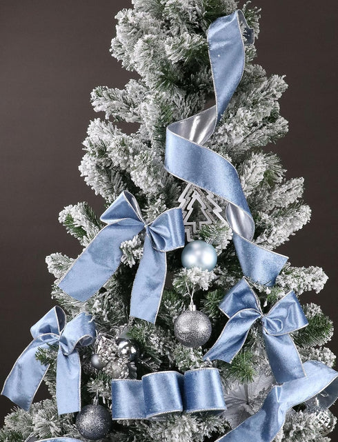 Dusty Blue Velvet Wired Ribbon, 2.5" x 10 Yards, Blue Christmas Wired Ribbon for Wreaths, Crafts, Gift Wrapping