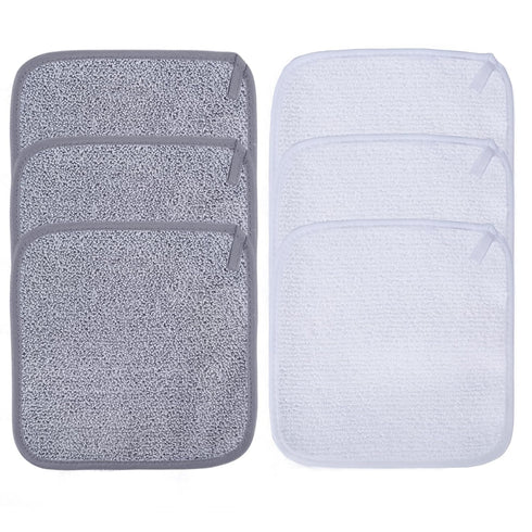 Polyte Premium Hypoallergenic Microfiber Makeup Remover and Facial Cleansing Cloth, 8 x 8 in, 6 Pack, Gray, White