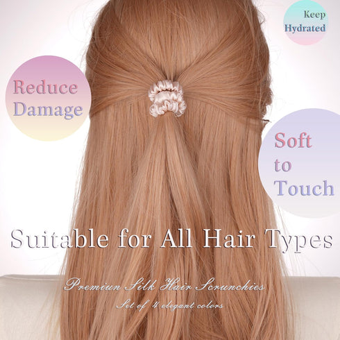 Premium 100% Pure Mulberry Silk Hair Ties - Set of 4 Elegant Hairbands in 4 Beautiful Colors