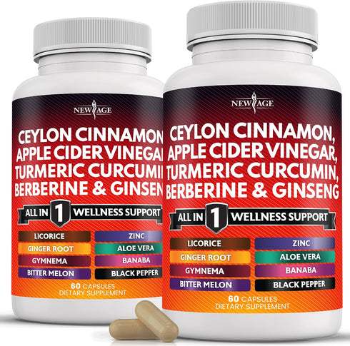 Ceylon Cinnamon 3000mg, Turmeric 3000mg, Apple Cider Vinegar 3000mg & More - 120 Count