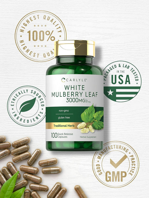 Carlyle Mulberry Leaf Extract | 3000mg | 100 Capsules | Non-GMO & Gluten Free Herbal Supplement