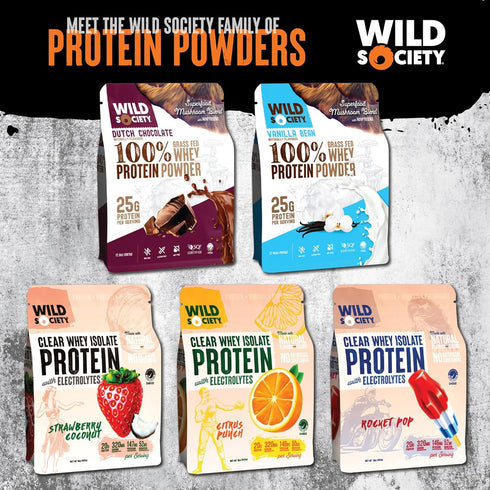 WILD SOCIETY Premium Clear Whey Protein + Electrolytes, Strawberry Coconut, 16 oz