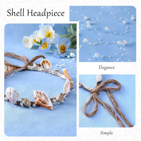 Mermaid Shell Crown Headpiece, Handmade Starfish Hairband with Pearls for Bride and Bridesmaid Beach Wedding