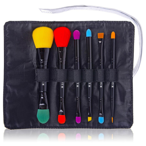 SHANY Vegan Makeup Brushes - LUNA, 6 PC Double Sided Travel Brushes with 12 Unique Bristles & Storage Pouch