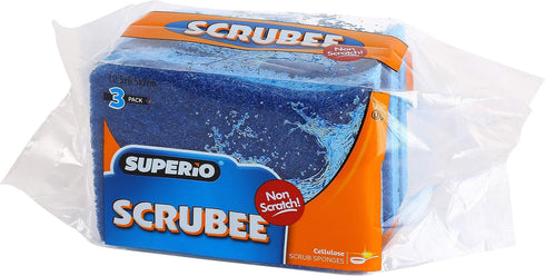 Superio Non-Scratch Cellulose Sponge Scrub, 12-Pack Heavy Duty Kitchen Sponges with Scouring Pad
