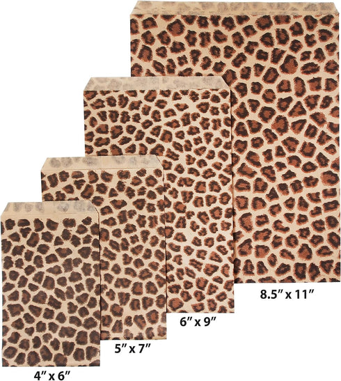 CuteBox Leopard/Cheetah Flat Paper Gift Bags, 100 pcs (5" x 7") for Merchandise, Crafts, and Party Favors