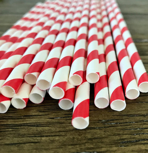 Red Stripe Paper Straws - 50 Pack | Valentine Party Supply - 7.75 Inches | Outside the Box Papers Brand