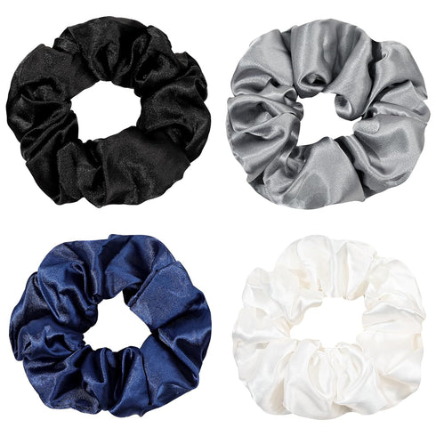 Ivyu 4 Pack Silk Scrunchies for Girls Women, Cute Hair Accessories Ponytail Holder in White, Black, Navy, Gray