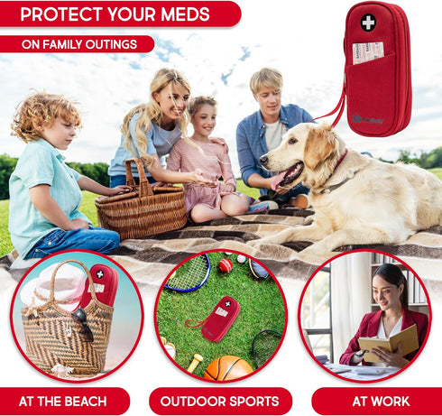 PracMedic Bags Epipen Carry Case, Insulated for Epi Pens, Inhaler, Allergy Medication, Durable Emergency Pouch (Red)