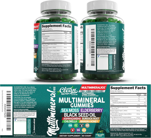Gummies Gummy Sea Moss | Clinically Tested - Black Seed Oil Ashwagandha Elderberry Burdock Root Chlorella Manuka Honey