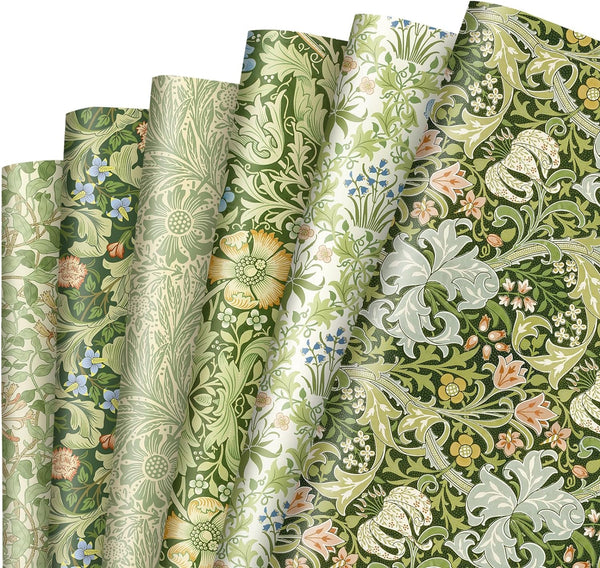 JarThenaAMCS 12 Sheets William Morris Floral Wrapping Paper, Folded Flat Decorative Art Paper for DIY Crafts