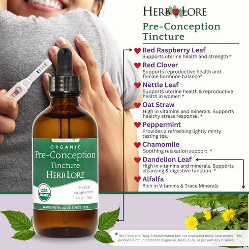 Herb Lore Organic Fertility Tincture - Alcohol-Free Liquid Support for Women